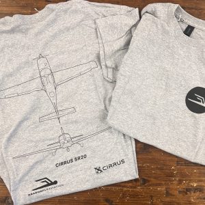 Cirrus SR20 outline t-shirt in Dark Ash Gray featuring front and top aircraft views